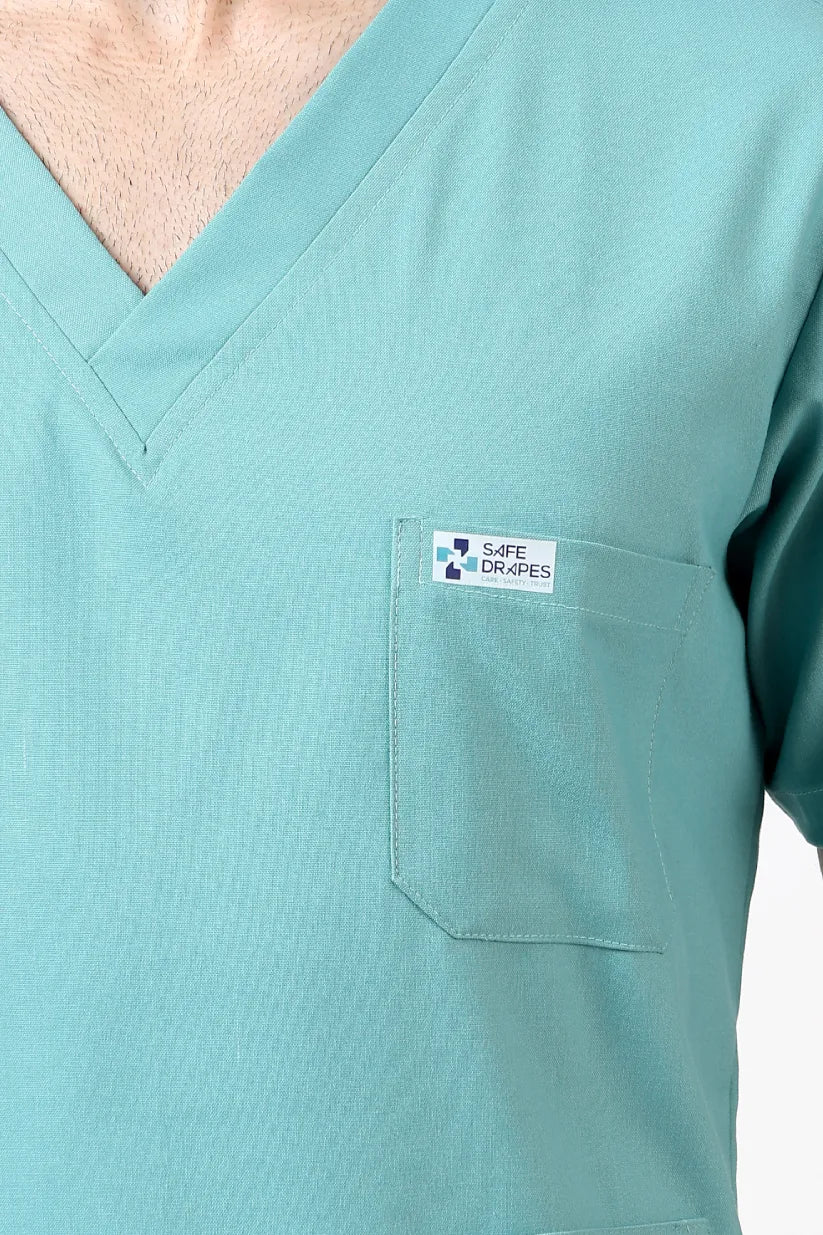 Safe Drapes Men's V-Neck (Aqua Mint) Scrub