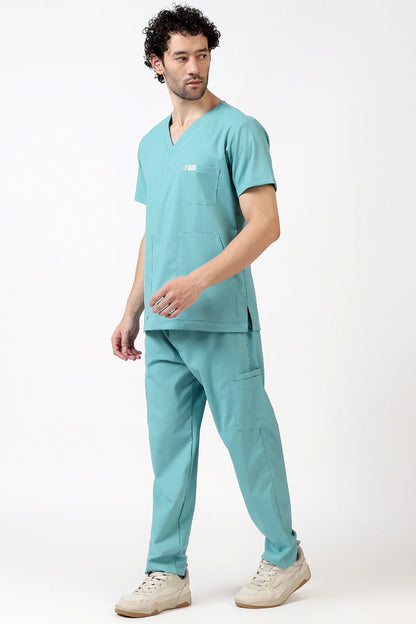 Safe Drapes Men's V-Neck (Aqua Mint) Scrub