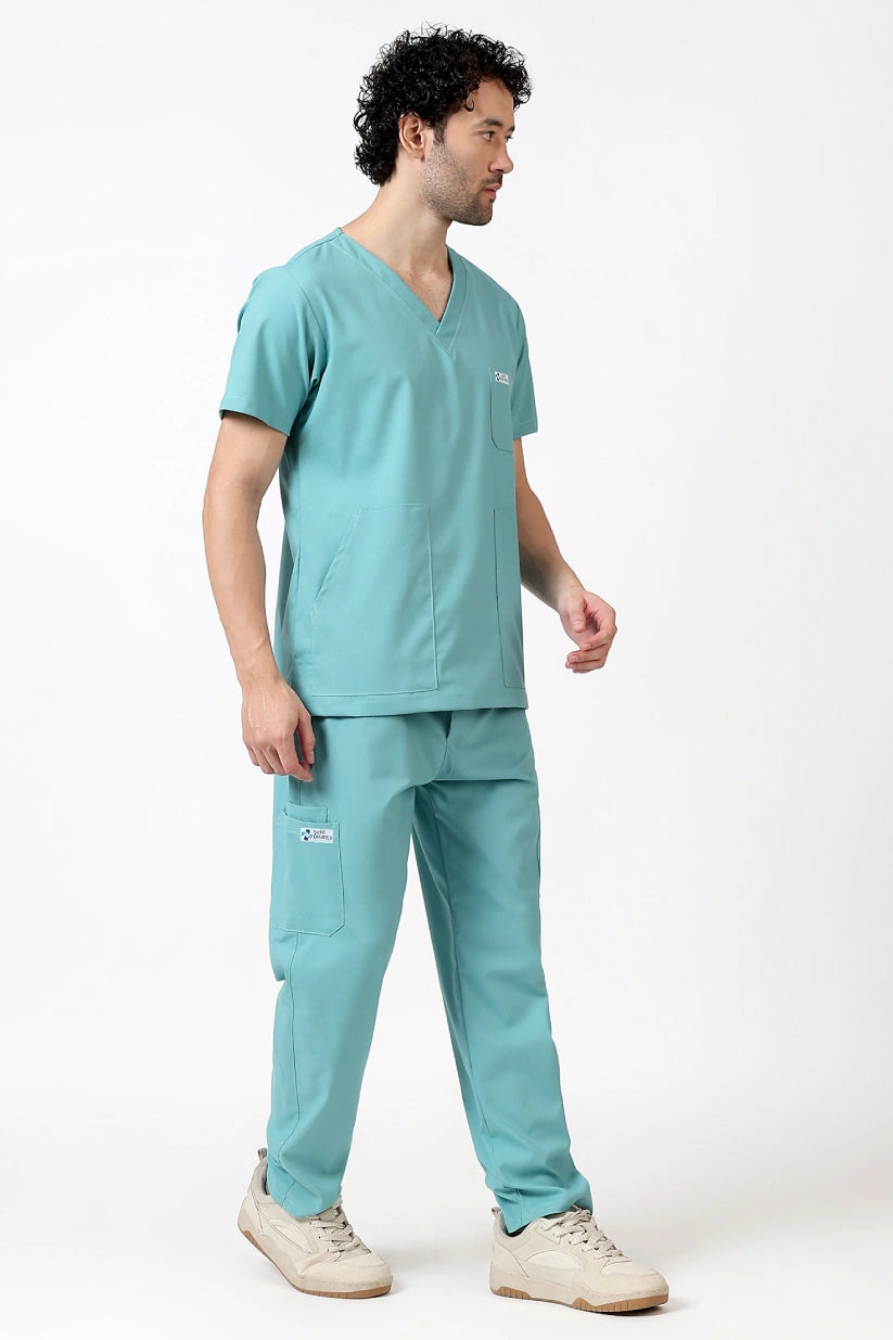 Safe Drapes Men's V-Neck (Aqua Mint) Scrub