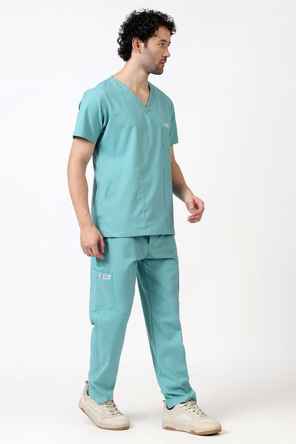 Safe Drapes Men's V-Neck (Aqua Mint) Scrub