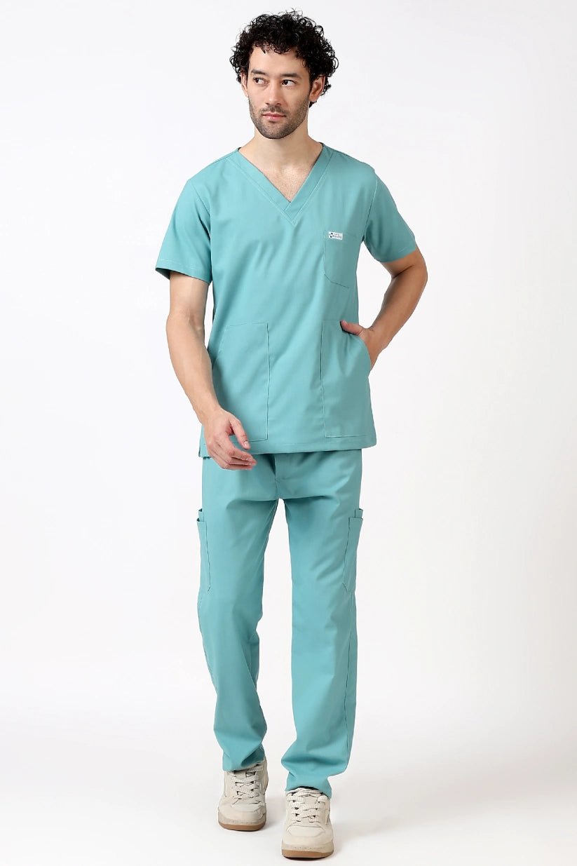 Safe Drapes Men's V-Neck (Aqua Mint) Scrub