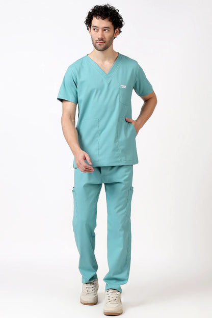 Safe Drapes Men's V-Neck (Aqua Mint) Scrub