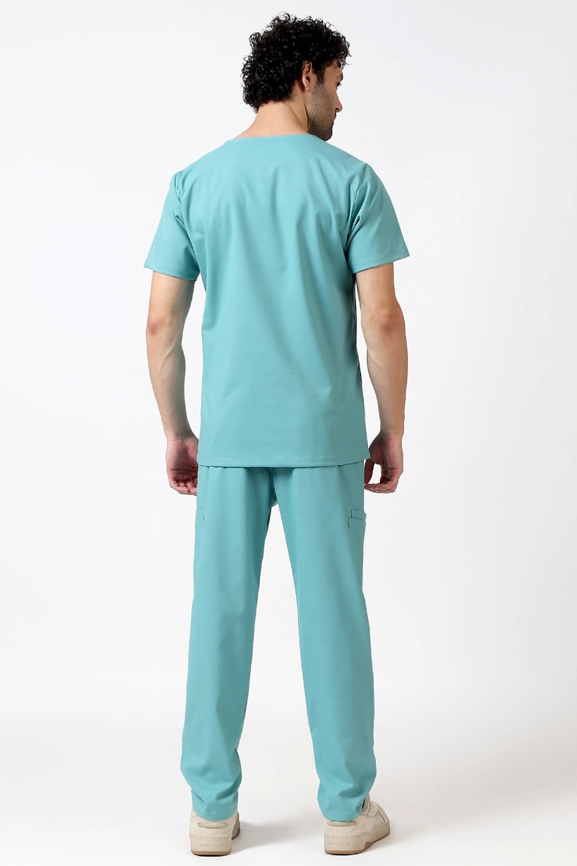 Safe Drapes Men's V-Neck (Aqua Mint) Scrub
