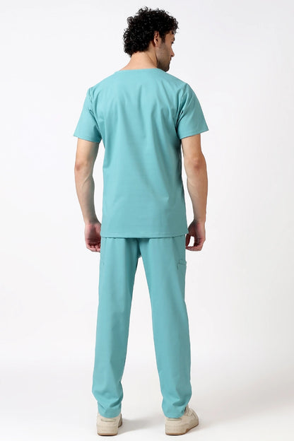 Safe Drapes Men's V-Neck (Aqua Mint) Scrub