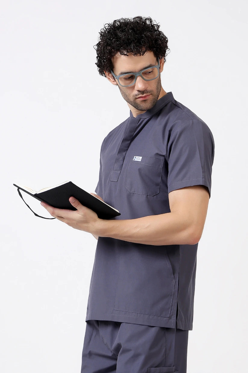 Safe Drapes Men's Mandarin Collar (Charcoal Grey) Scrub