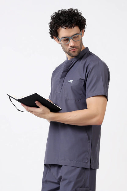 Safe Drapes Men's Mandarin Collar (Charcoal Grey) Scrub