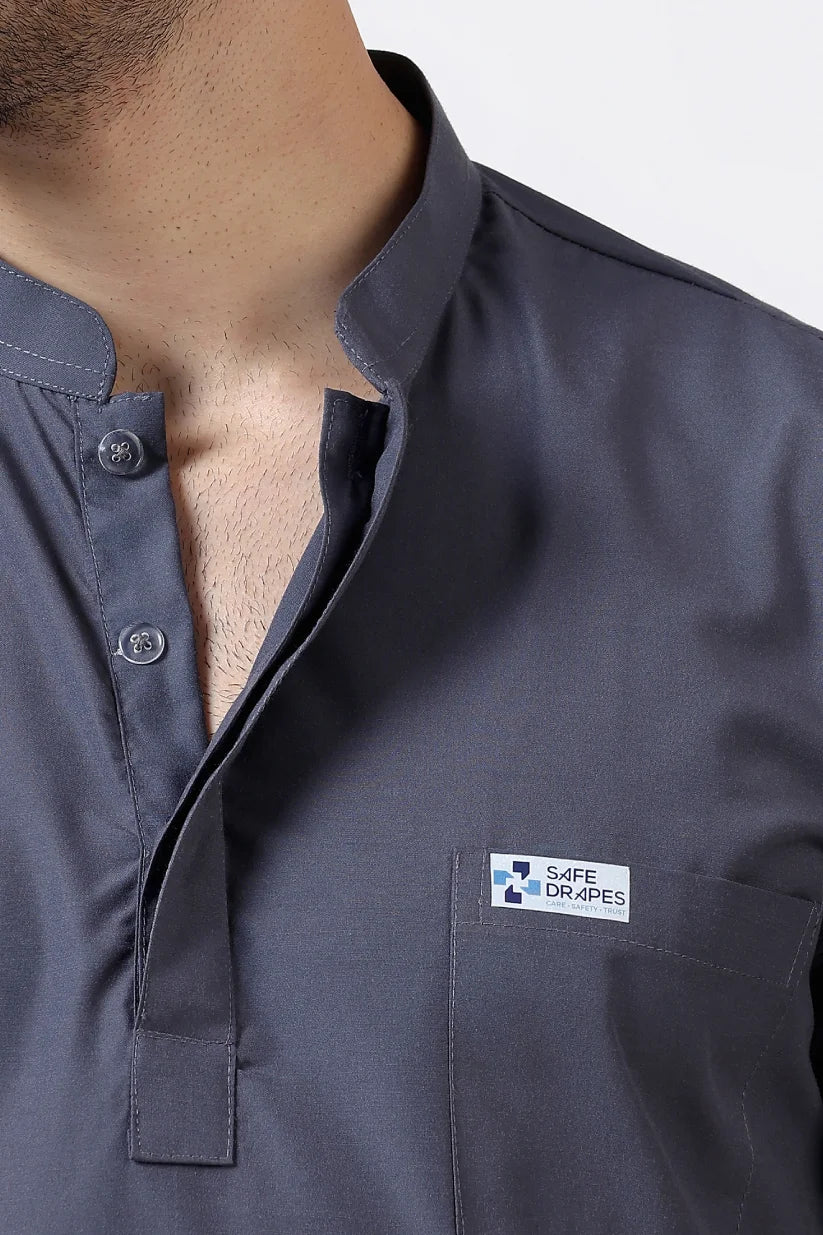 Safe Drapes Men's Mandarin Collar (Charcoal Grey) Scrub