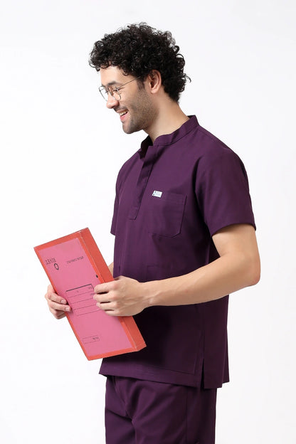 Safe Drapes Men's Mandarin Collar (Dark Plum) Scrub