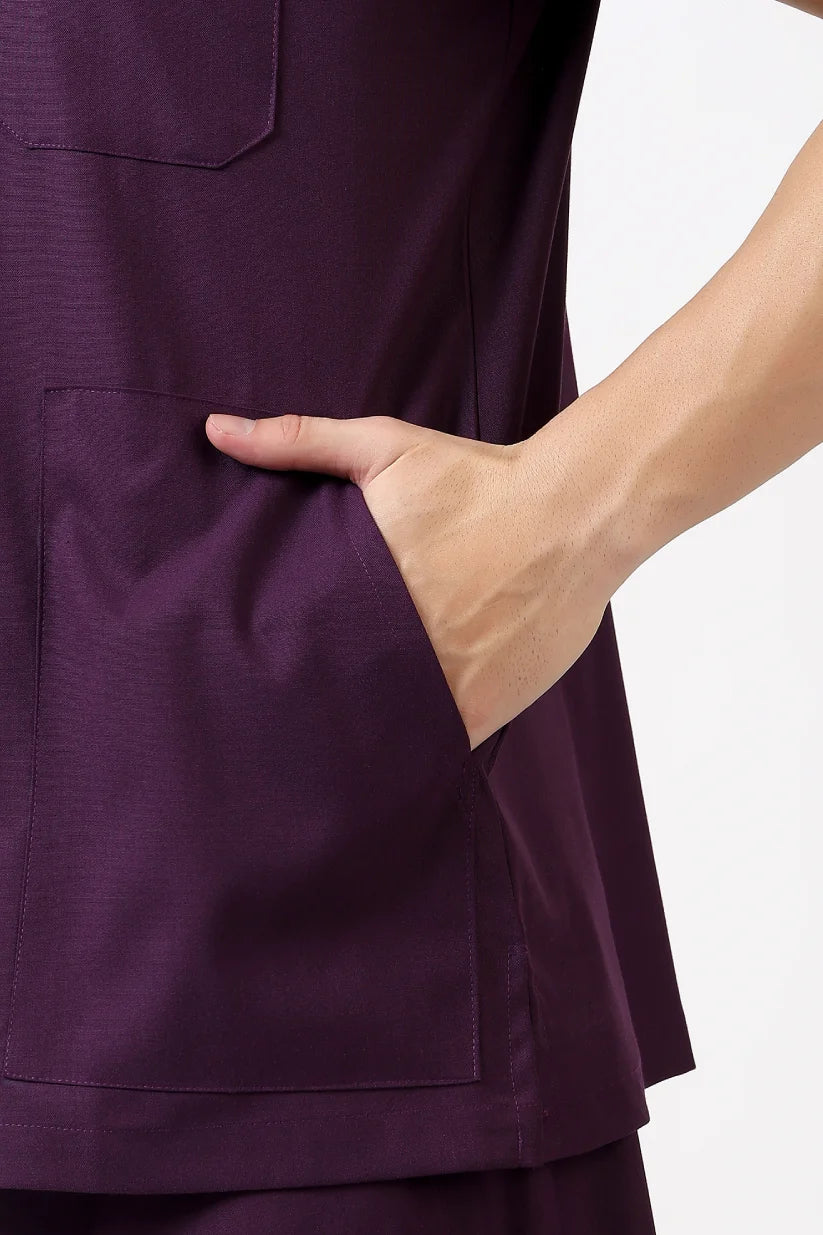 Safe Drapes Men's Mandarin Collar (Dark Plum) Scrub