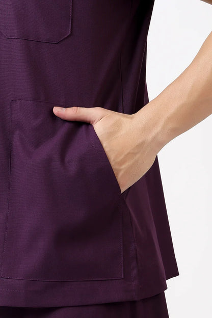 Safe Drapes Men's Mandarin Collar (Dark Plum) Scrub
