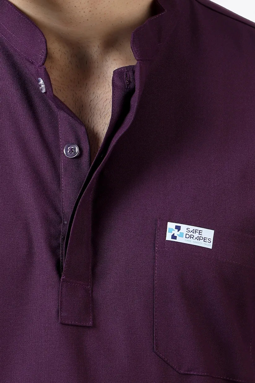 Safe Drapes Men's Mandarin Collar (Dark Plum) Scrub