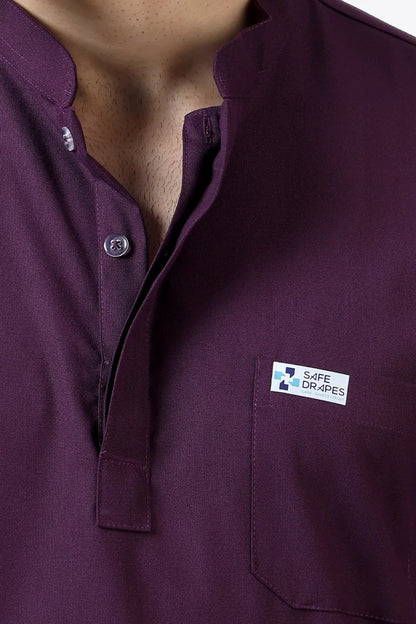 Safe Drapes Men's Mandarin Collar (Dark Plum) Scrub