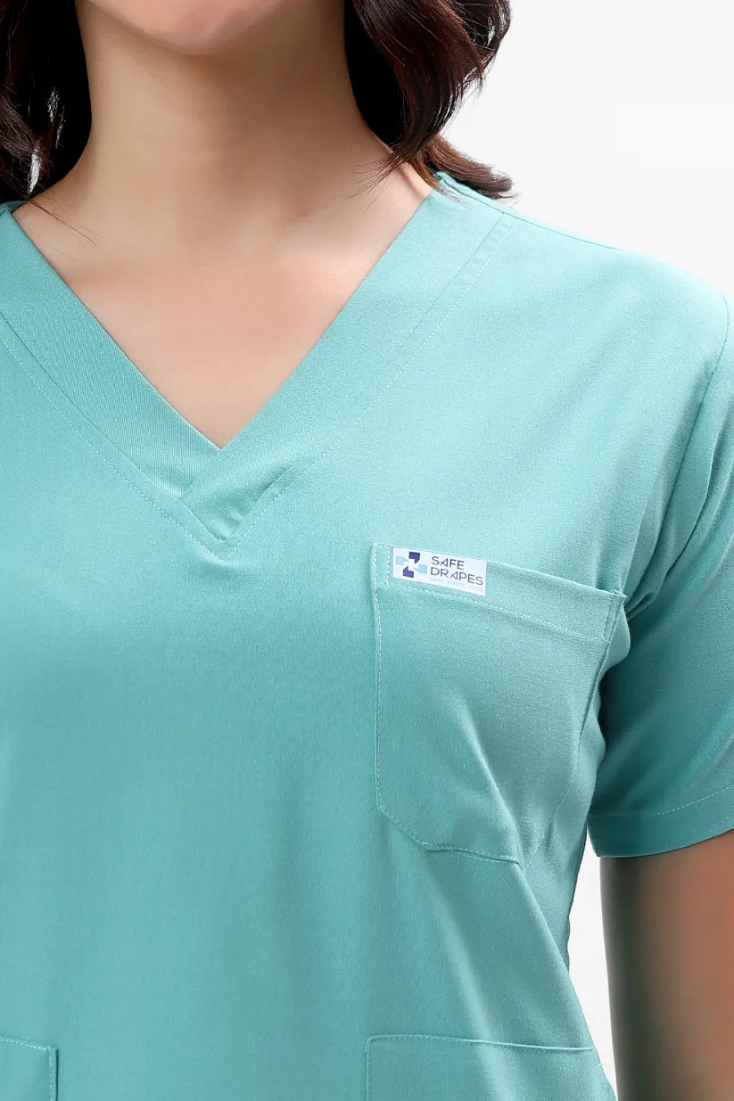 Safe Drapes Women's V-Neck (Seafoam Green) Scrub