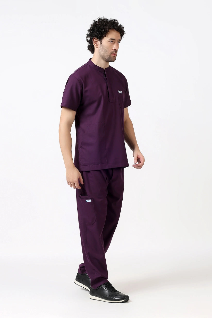 Safe Drapes Men's Mandarin Collar (Dark Plum) Scrub
