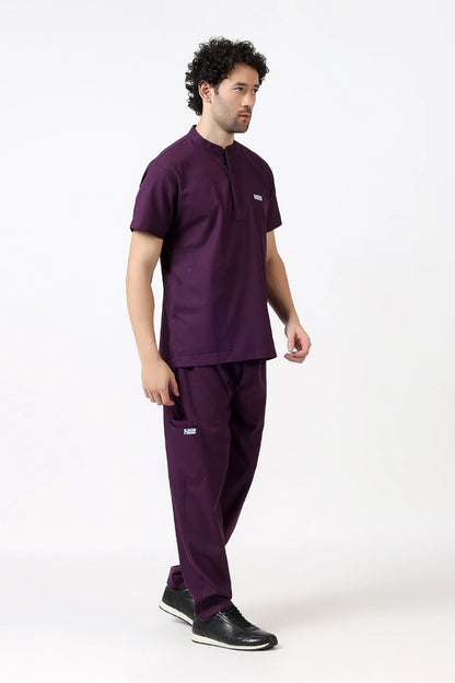 Safe Drapes Men's Mandarin Collar (Dark Plum) Scrub