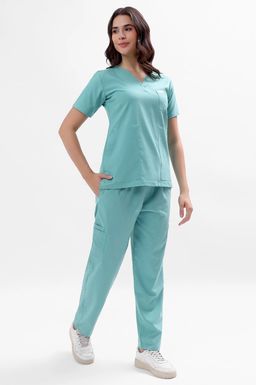 Safe Drapes Women's V-Neck (Seafoam Green) Scrub