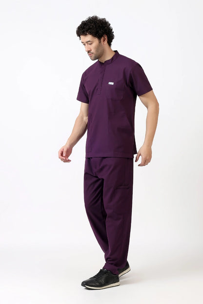 Safe Drapes Men's Mandarin Collar (Dark Plum) Scrub