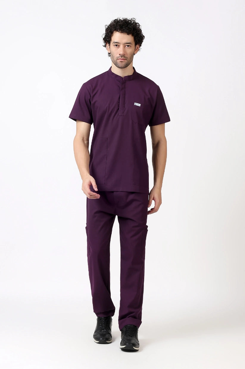 Safe Drapes Men's Mandarin Collar (Dark Plum) Scrub