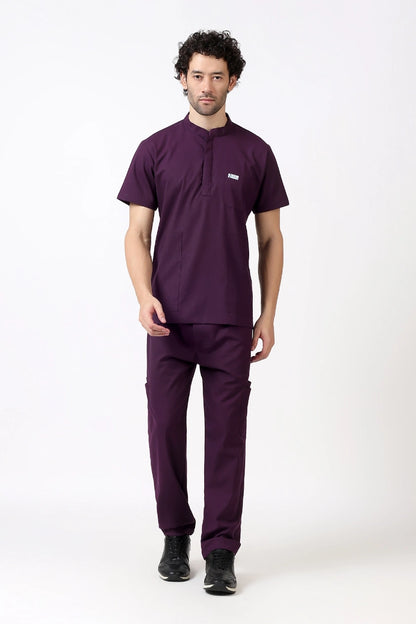 Safe Drapes Men's Mandarin Collar (Dark Plum) Scrub