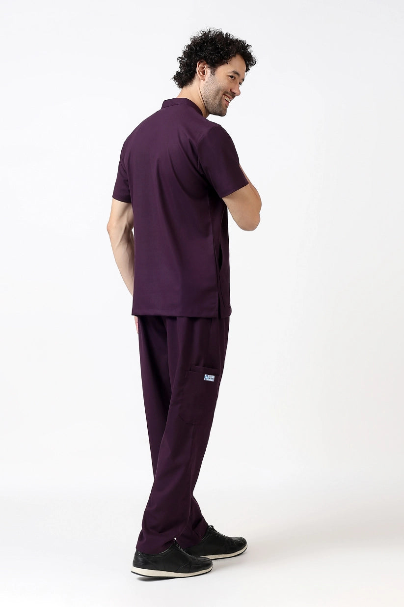 Safe Drapes Men's Mandarin Collar (Dark Plum) Scrub