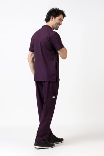 Safe Drapes Men's Mandarin Collar (Dark Plum) Scrub
