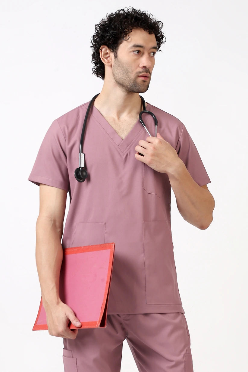 Safe Drapes Men's V-Neck (Dusty Rose) Scrub