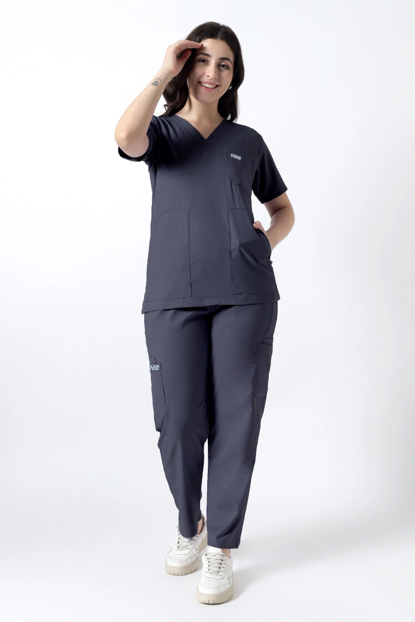 Safe Drapes Women's V-Neck (Charcoal Grey) Scrub