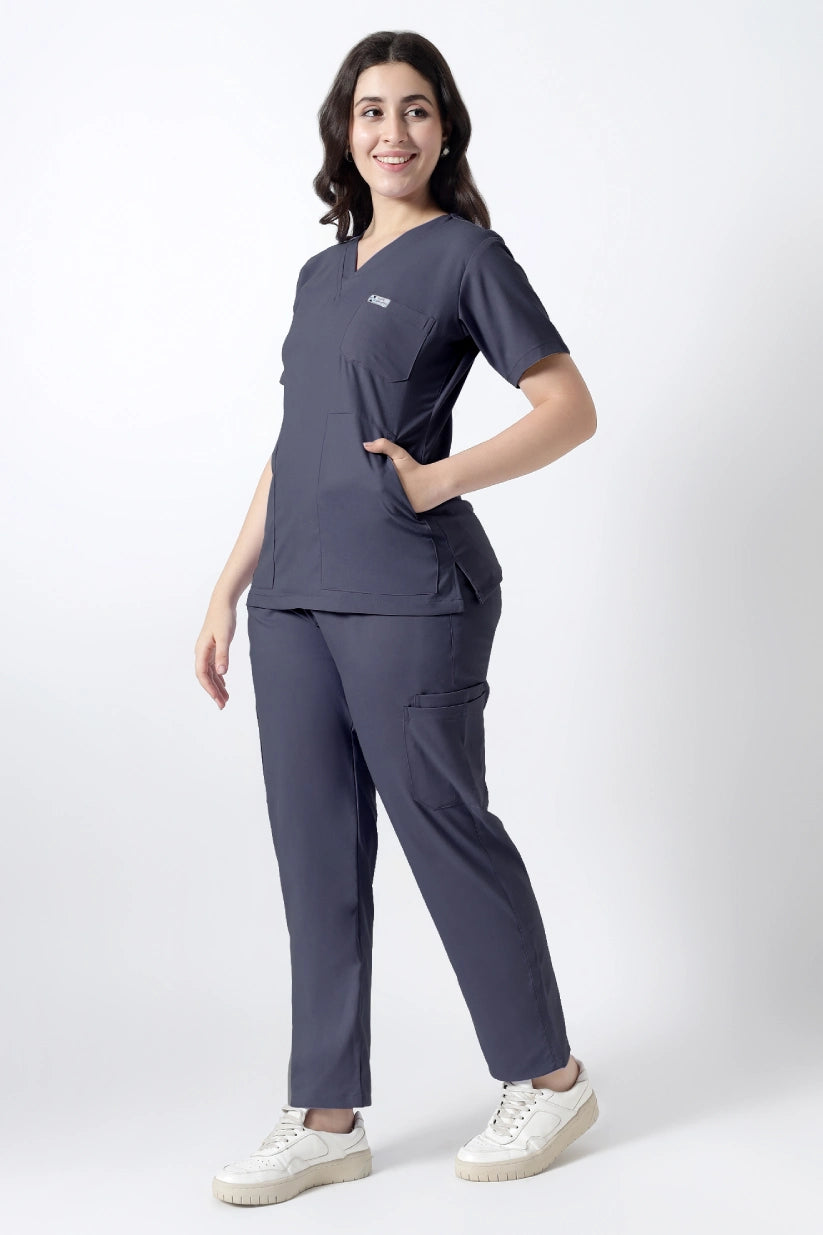 Safe Drapes Women's V-Neck (Charcoal Grey) Scrub