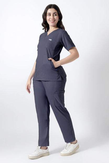 Safe Drapes Women's V-Neck (Charcoal Grey) Scrub