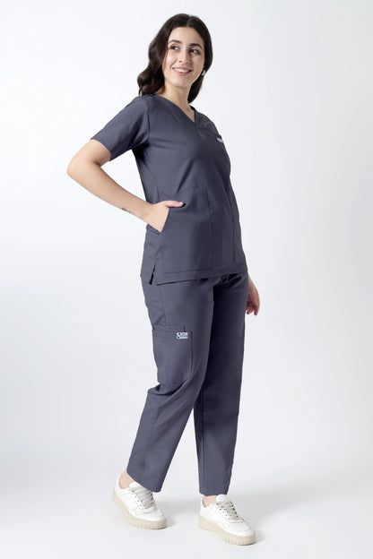 Safe Drapes Women's V-Neck (Charcoal Grey) Scrub
