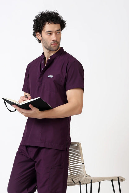 Safe Drapes Men's Mandarin Collar (Wine) Scrub