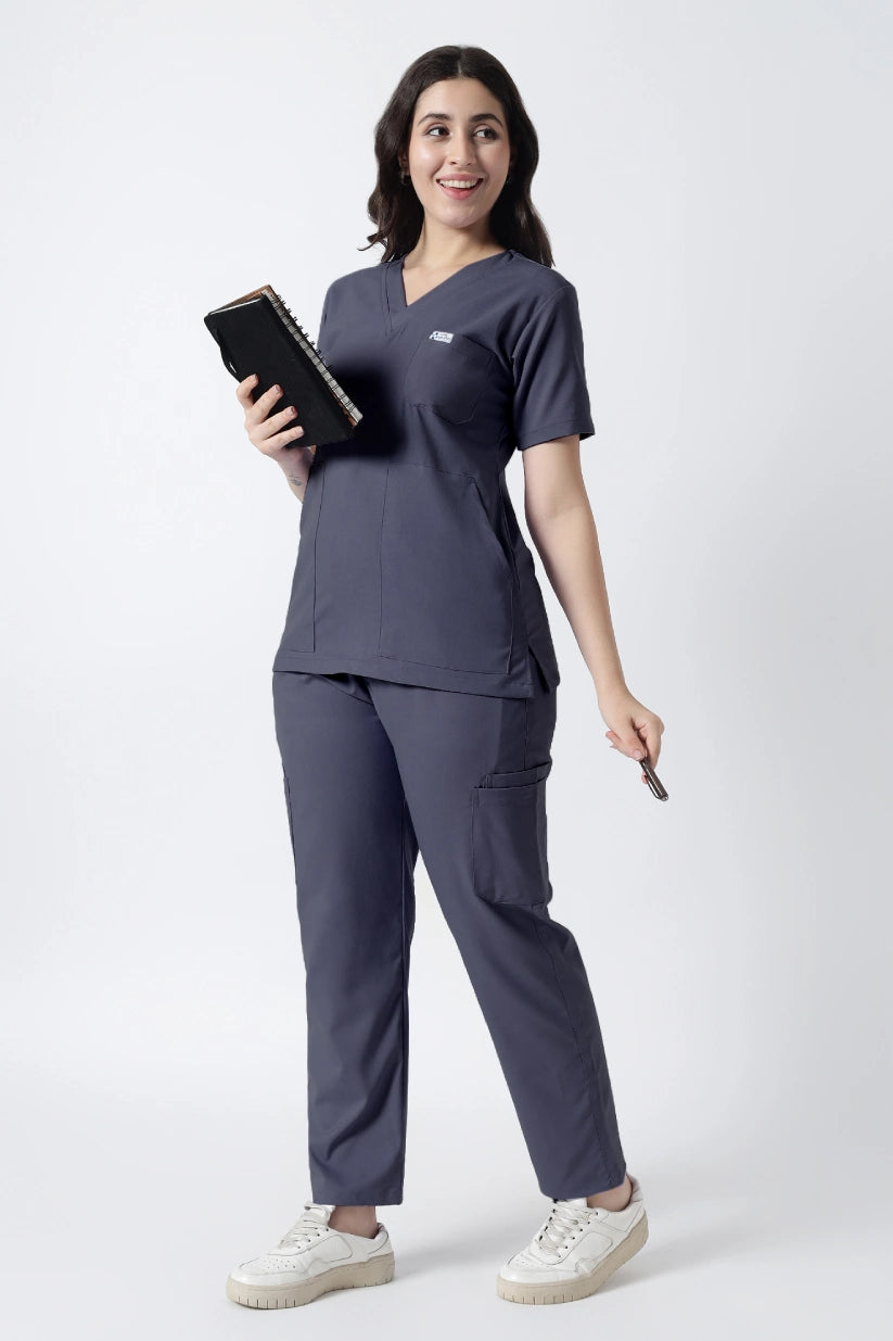 Safe Drapes Women's V-Neck (Charcoal Grey) Scrub