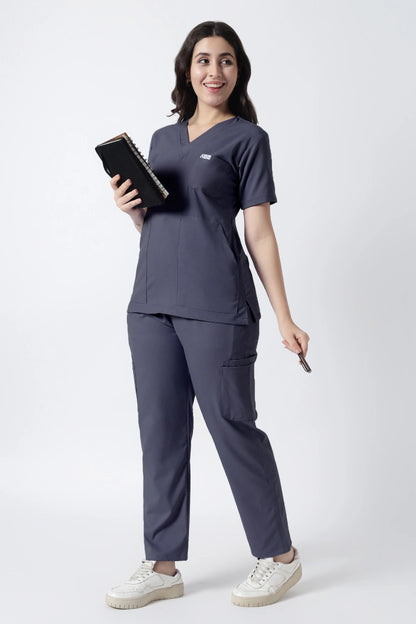 Safe Drapes Women's V-Neck (Charcoal Grey) Scrub
