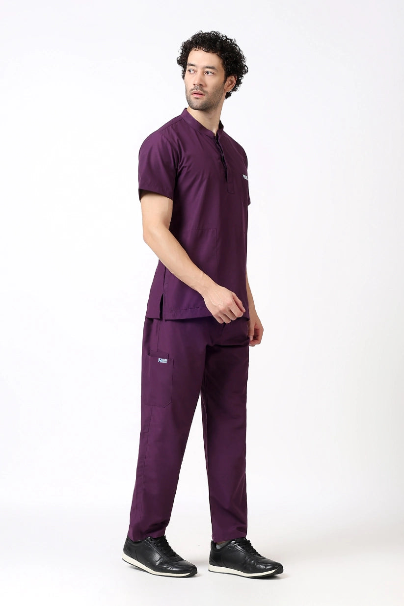 Safe Drapes Men's Mandarin Collar (Wine) Scrub