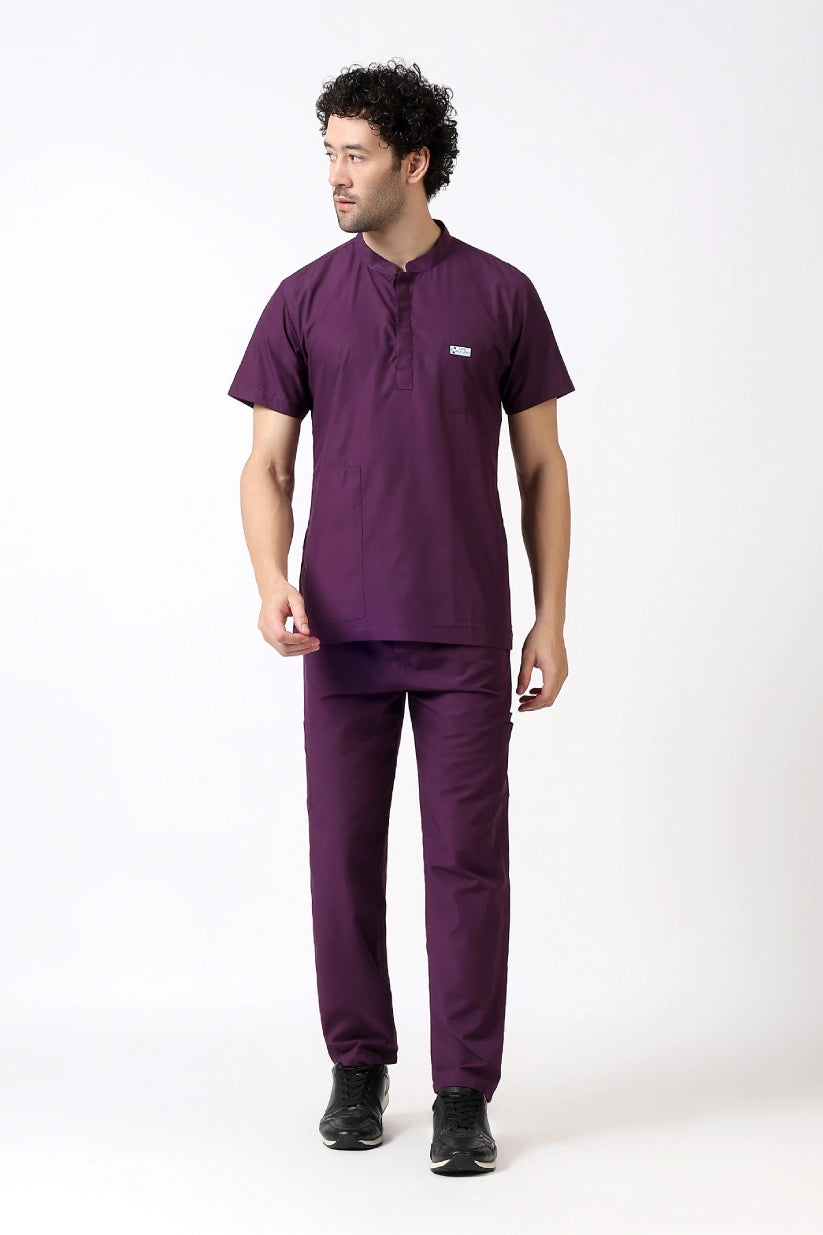 Safe Drapes Men's Mandarin Collar (Wine) Scrub