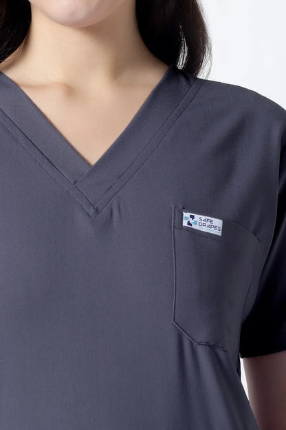 Safe Drapes Women's V-Neck (Charcoal Grey) Scrub