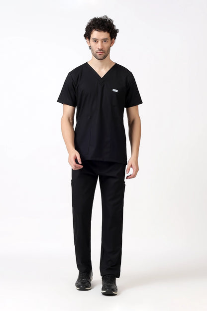 Safe Drapes Men's V-Neck (Black) Scrub