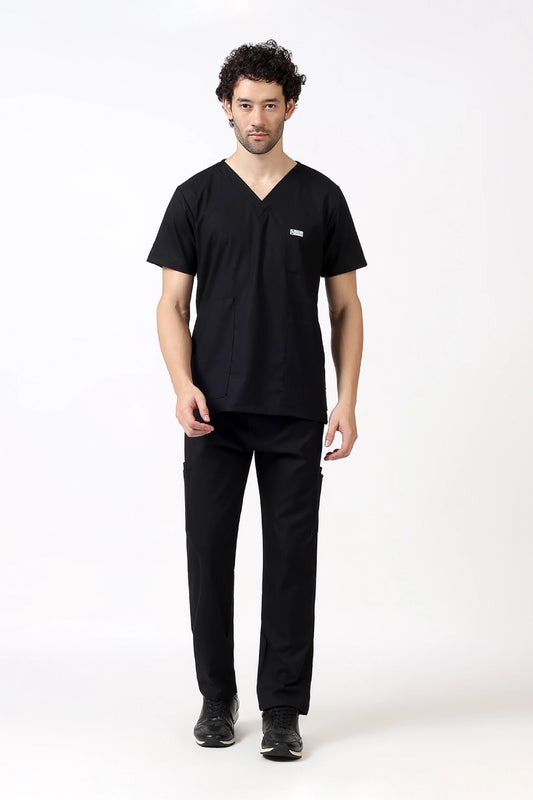 Safe Drapes Men's V-Neck (Black) Scrub