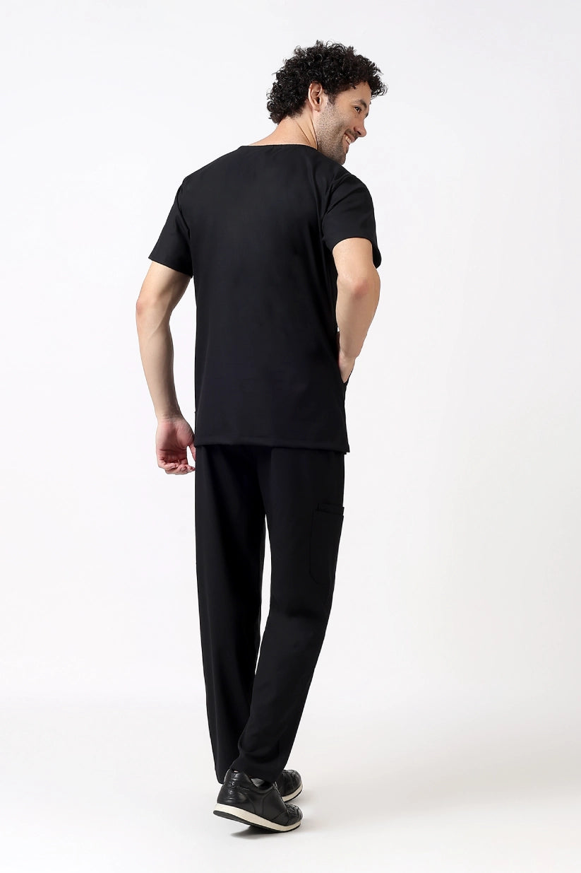 Safe Drapes Men's V-Neck (Black) Scrub