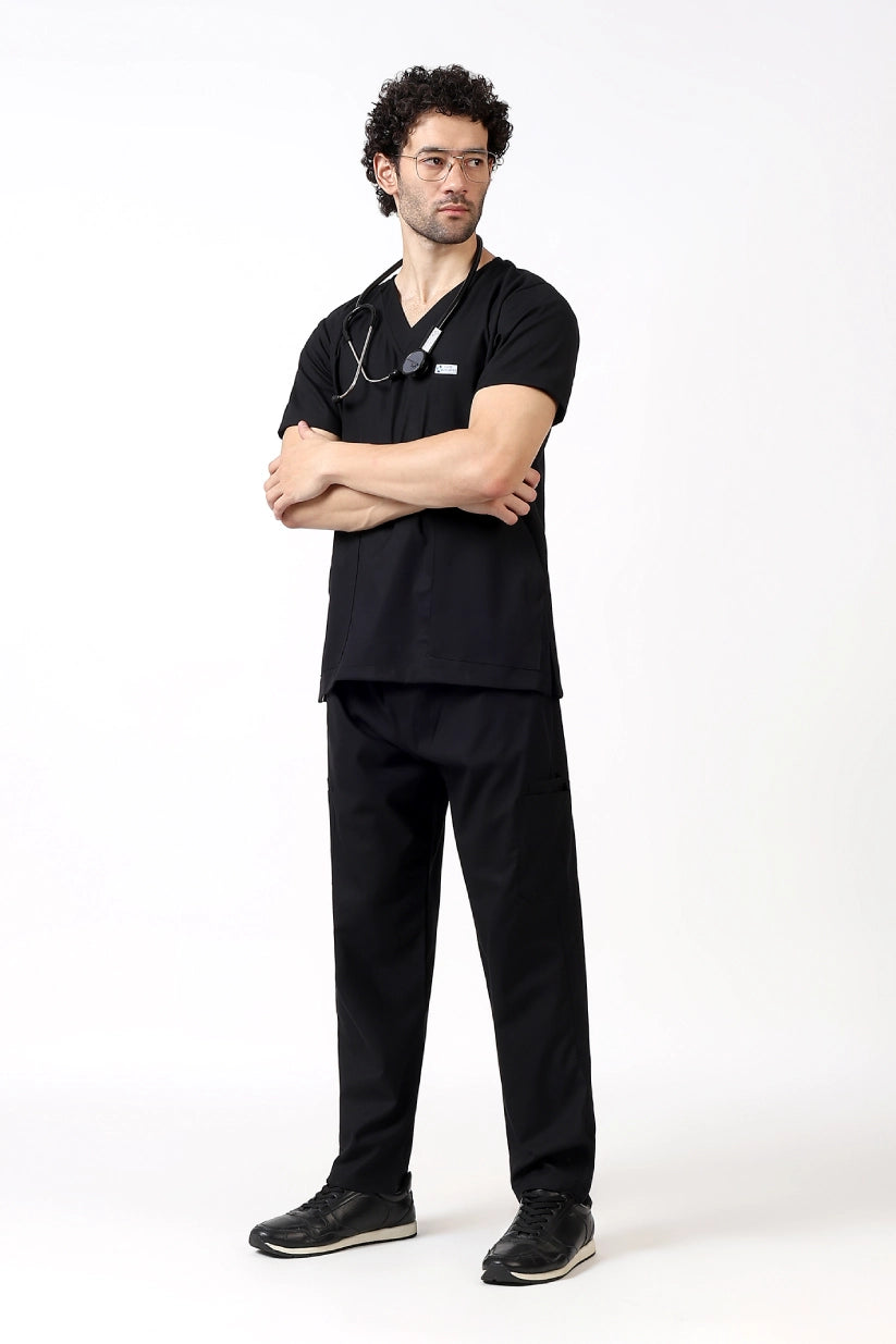 Safe Drapes Men's V-Neck (Black) Scrub