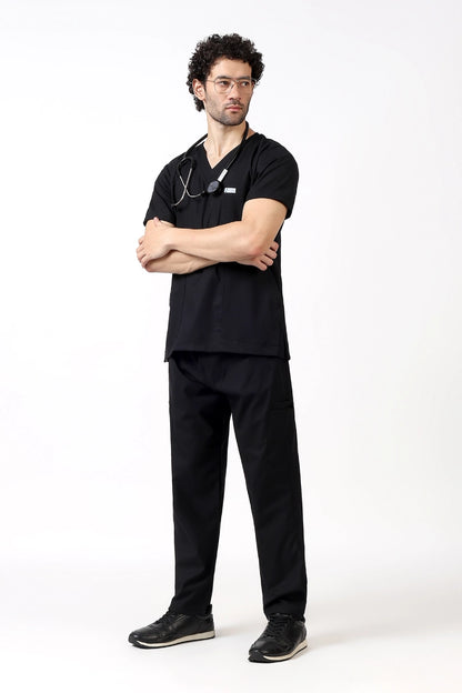 Safe Drapes Men's V-Neck (Black) Scrub