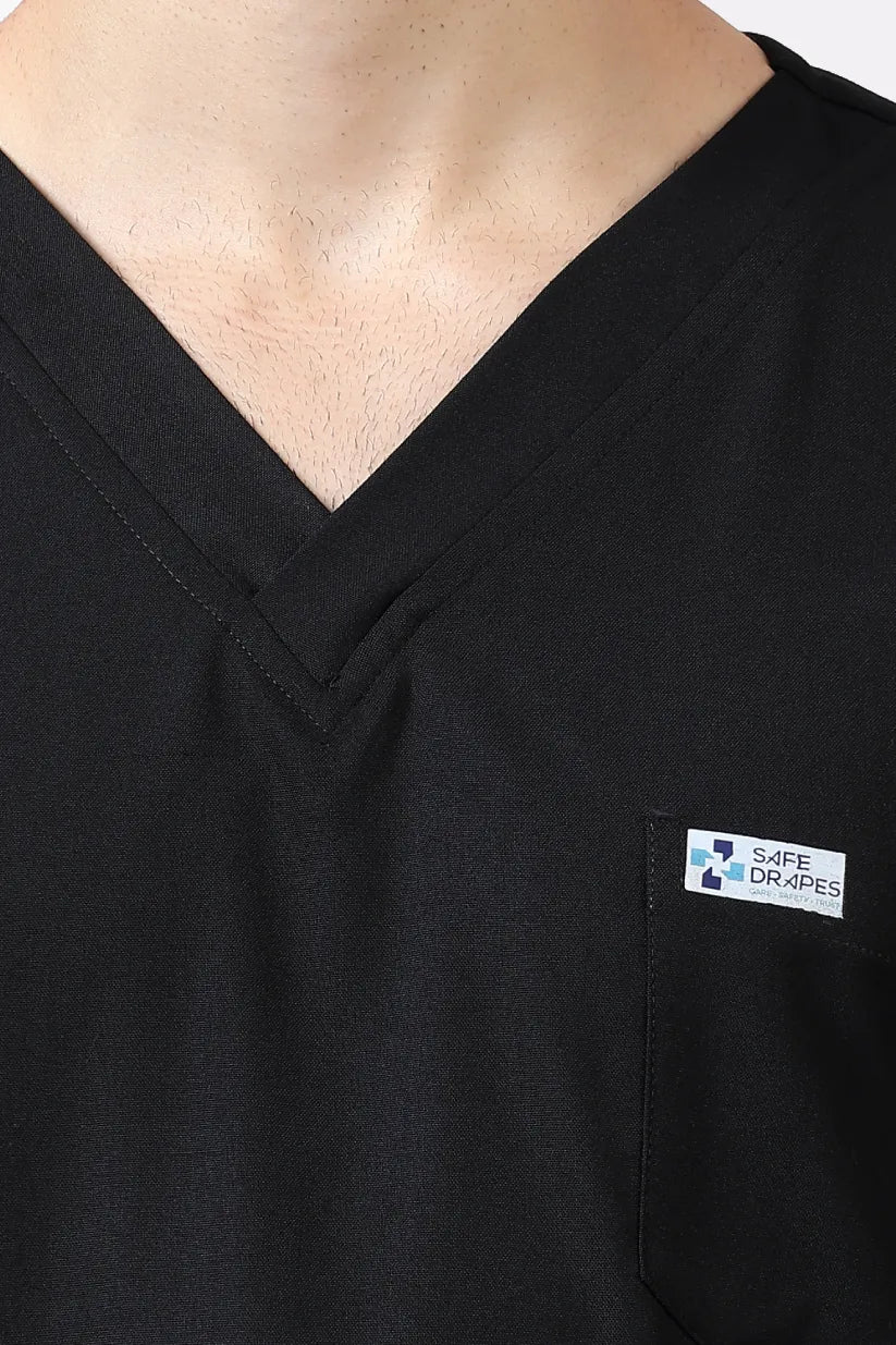 Safe Drapes Men's V-Neck (Black) Scrub