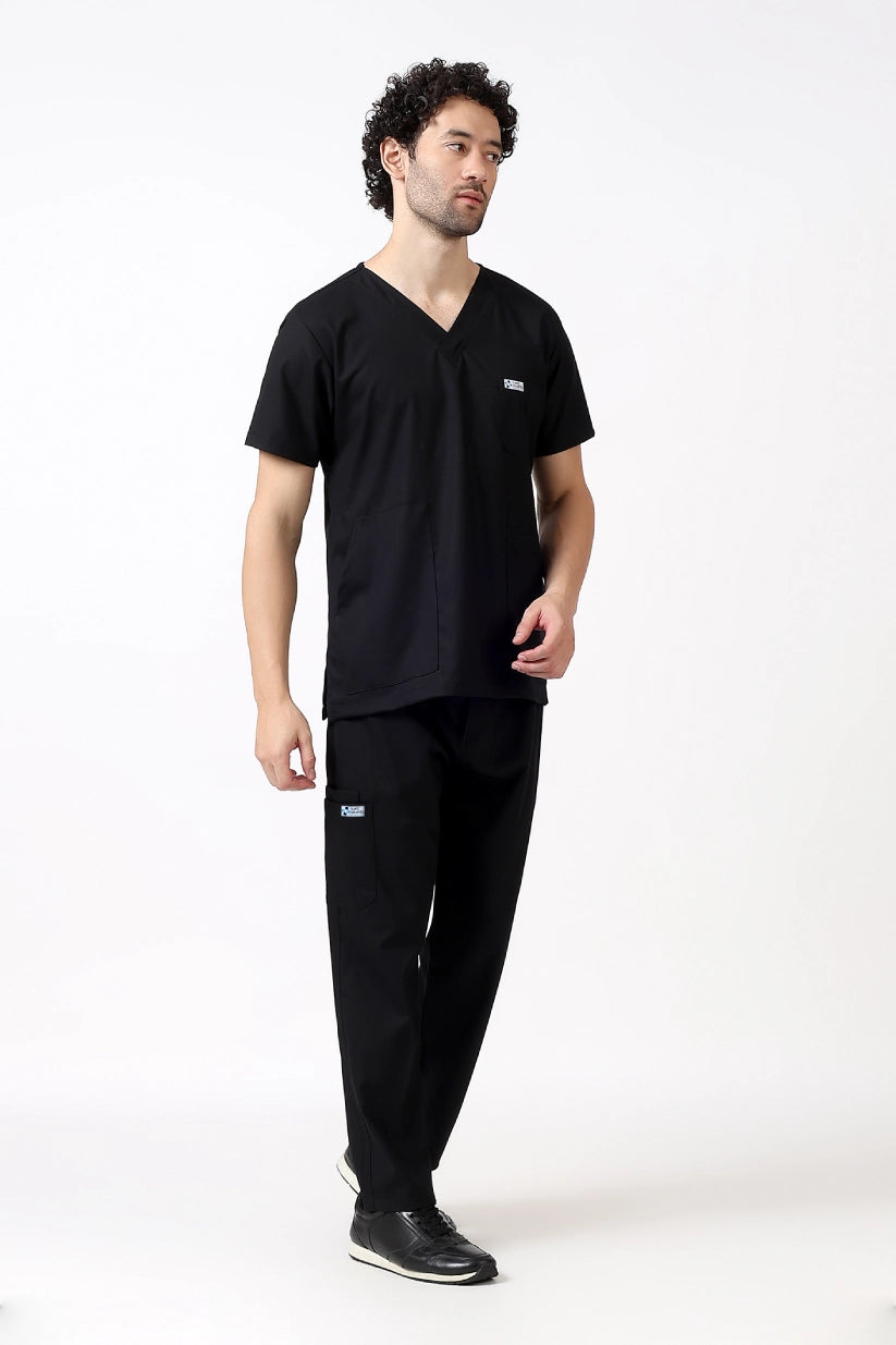 Safe Drapes Men's V-Neck (Black) Scrub