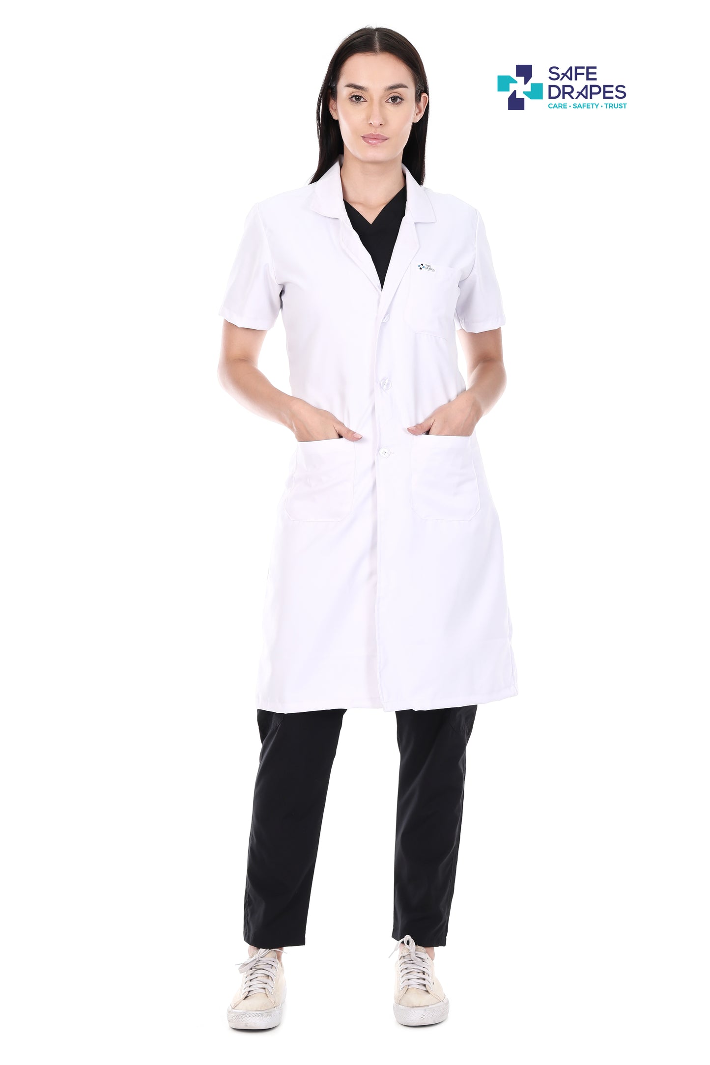 Safe Drapes Women's Professional Short Sleeve Full-Length Lab Coat