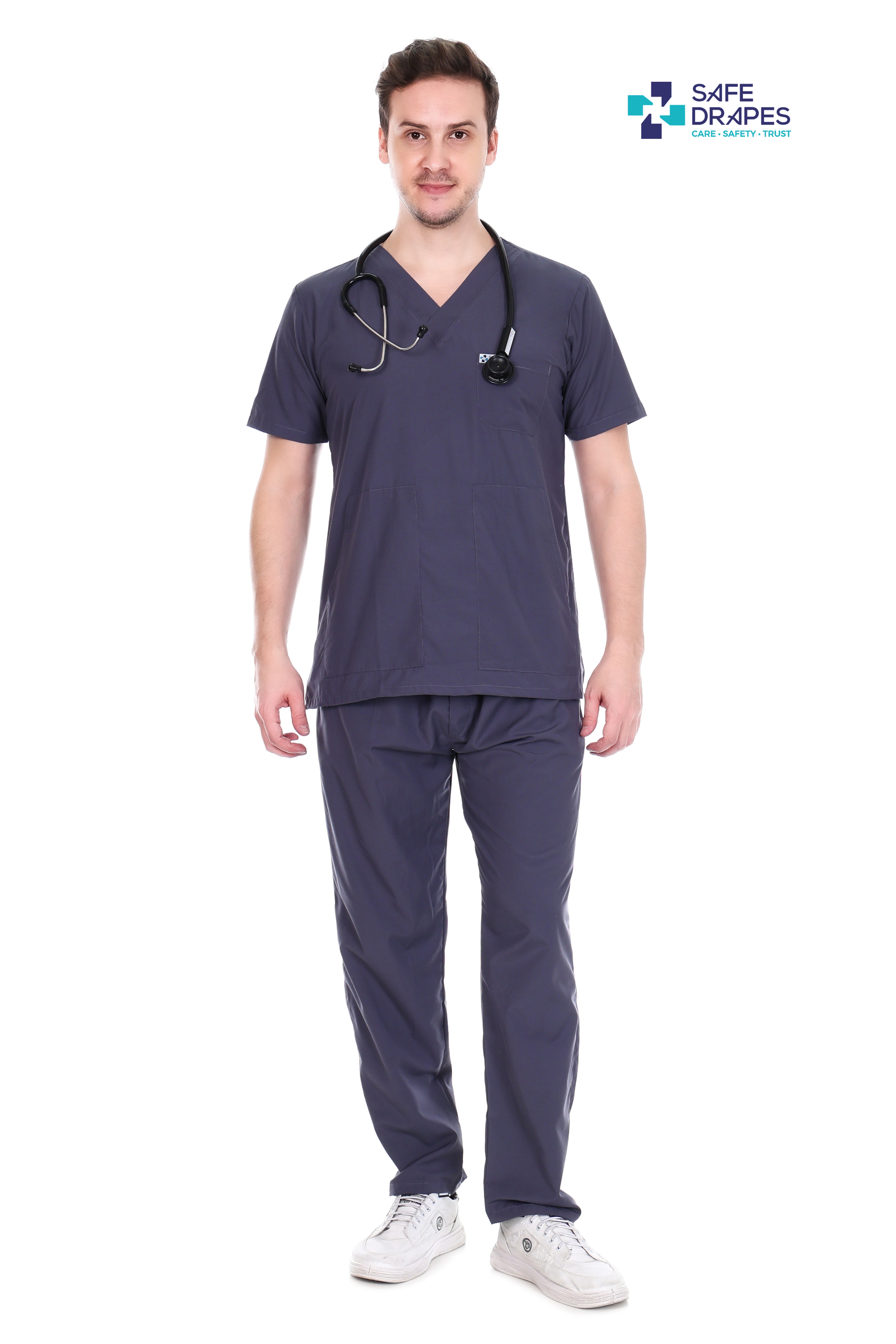 Safe Drapes Men's Professional V-Neck Medical Scrub Set